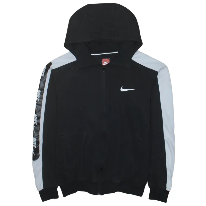 Nike Black Full Zip Hoodie Women’s Medium Embroidered Swoosh Logo Tape Sleeve Sweatshirt sold by Vintage Club