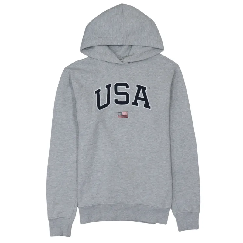 America Today Grey Hoodie Men's Small USA Flag Embroidered Logo Pullover Sweatshirt sold by Vintage Club