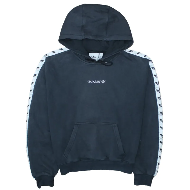 Adidas Black Hoodie Men’s XSmall Embroidered Trefoil Logo Tape Sleeve Pullover Sweatshirt sold by Vintage Club