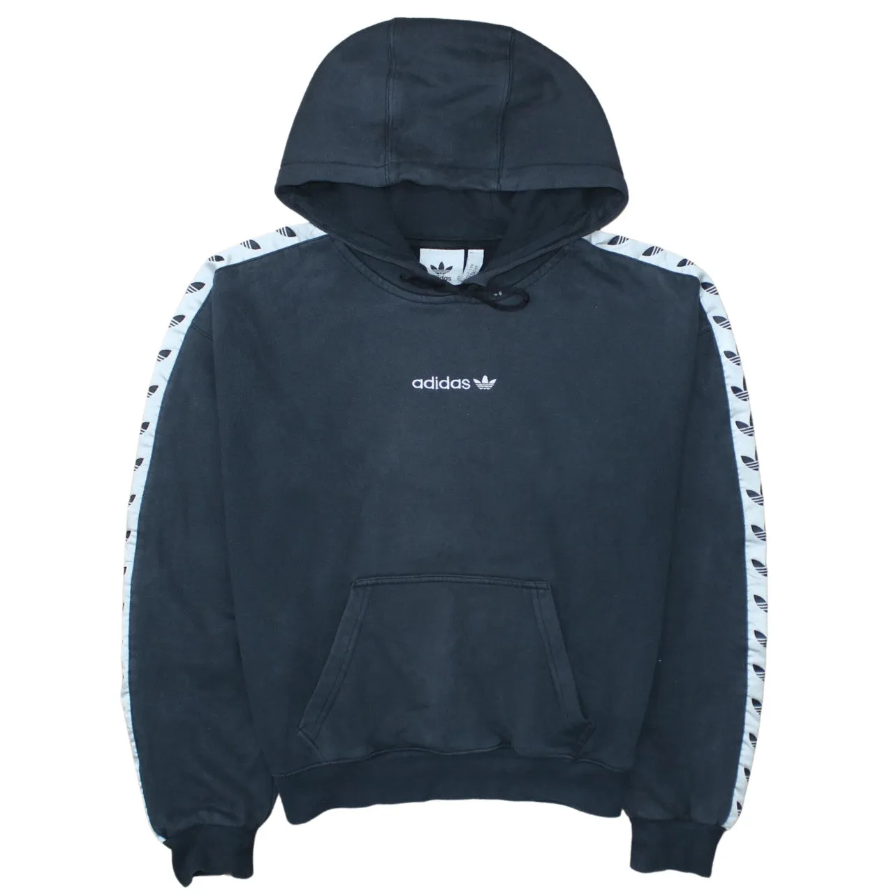 Adidas Black Hoodie Men’s XSmall Embroidered Trefoil Logo Tape Sleeve Pullover Sweatshirt sold by Vintage Club