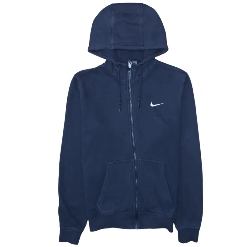 Nike Navy Blue Full Zip Hoodie Men's Small Embroidered Swoosh Drawstring Pockets Sweatshirt sold by Vintage Club