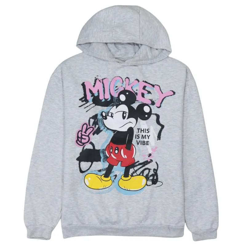 Disney Grey Hoodie Women’s Small Printed Mickey Graphic Fleece Pullover Sweatshirt sold by Vintage Club