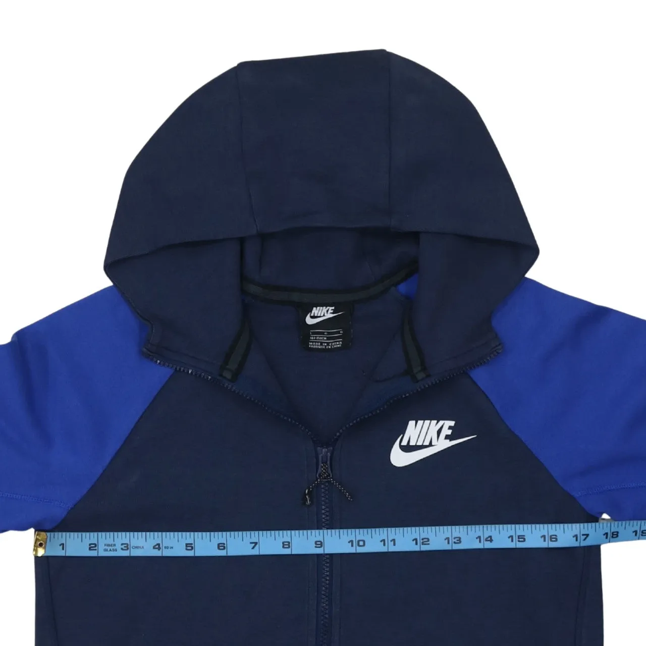 Nike Navy Blue Full Zip Hoodie Women’s Large Printed Swoosh Logo Split Kangaroo Pockets Sweatshirt sold by Vintage Club product image thumbnail 5