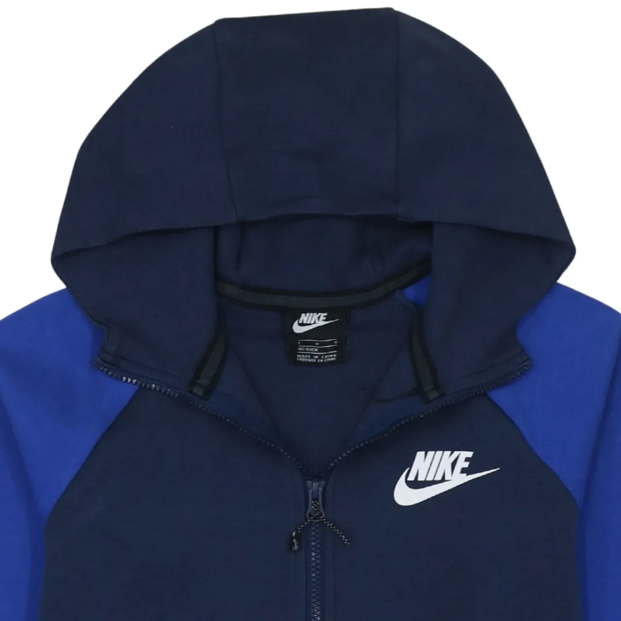 Nike Navy Blue Full Zip Hoodie Women’s Large Printed Swoosh Logo Split Kangaroo Pockets Sweatshirt sold by Vintage Club product image thumbnail 3