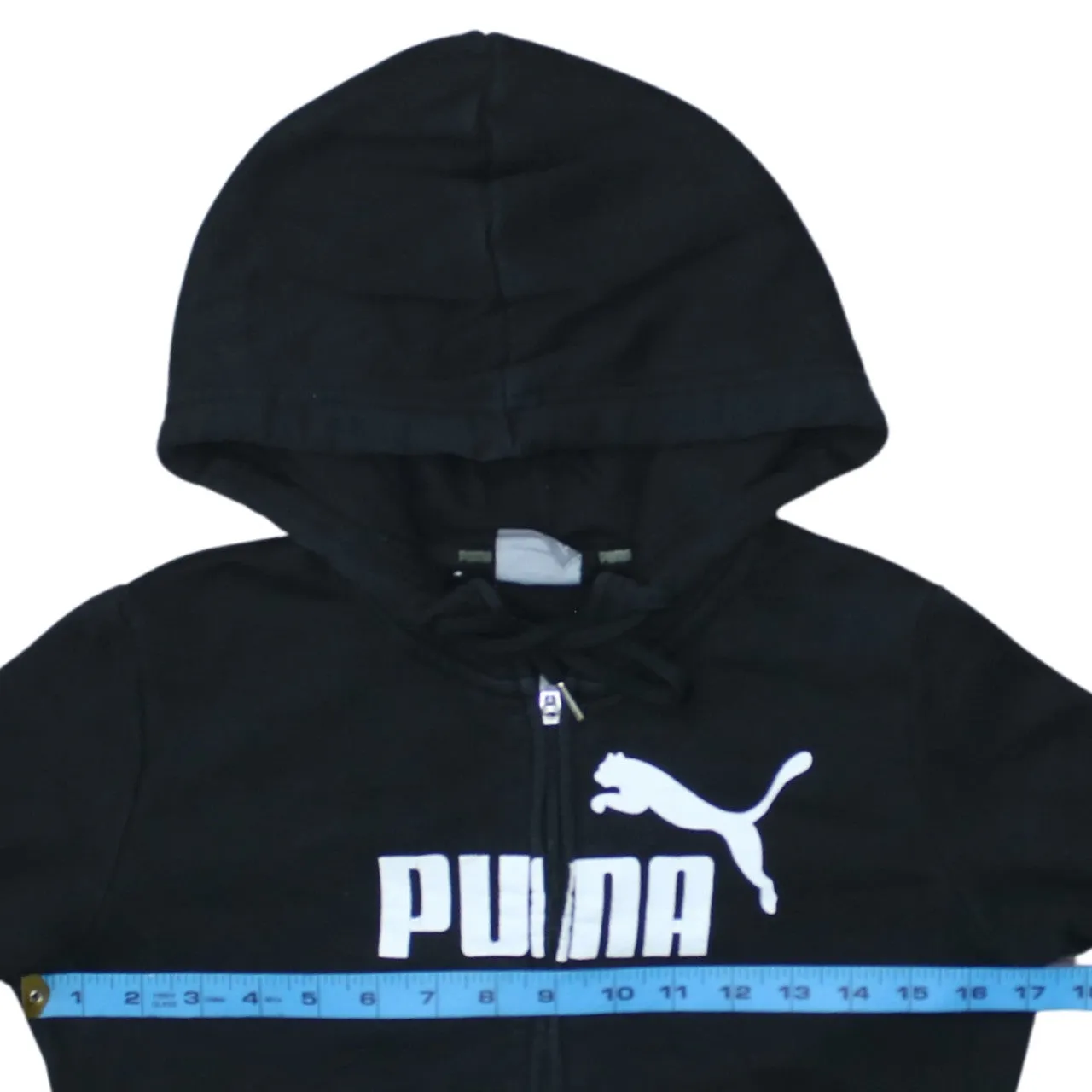 Puma Black Zip Hoodie Women’s XSmall Printed Logo Split Pocket Hooded Sweatshirt sold by Vintage Club product image thumbnail 5