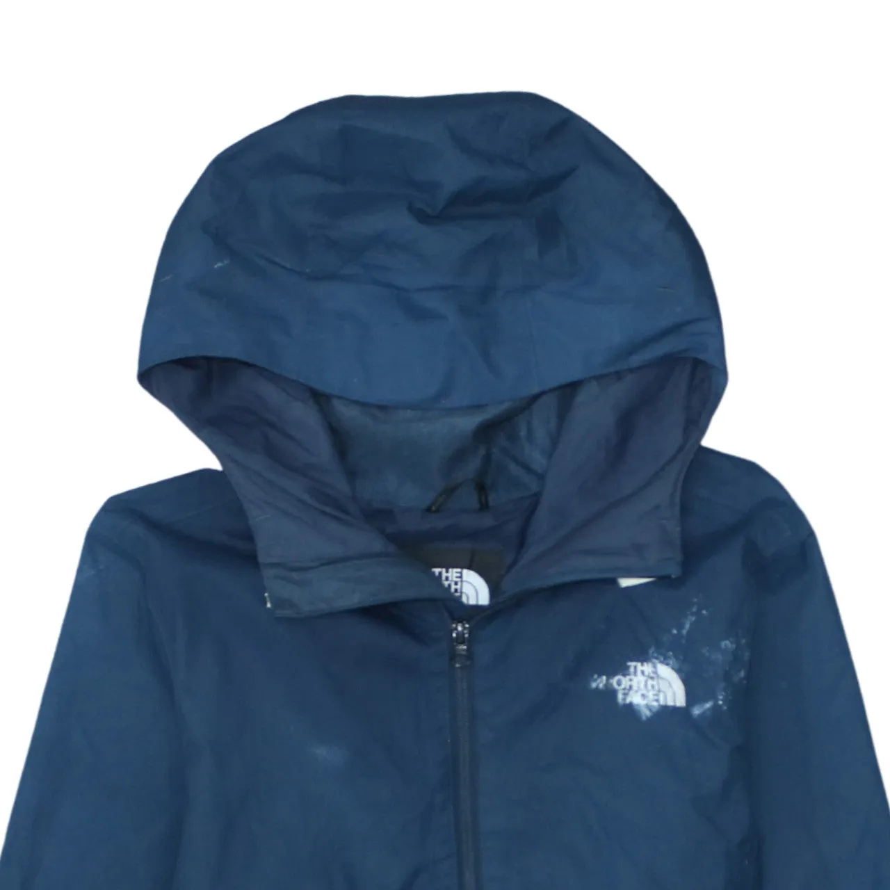 The North Face Navy Blue Hooded Windbreaker Women’s Small Zip Pockets Printed Logo Jacket sold by Vintage Club product image thumbnail 3