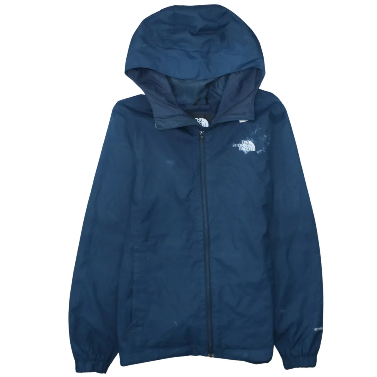 The North Face Navy Blue Hooded Windbreaker Women’s Small Zip Pockets Printed Logo Jacket sold by Vintage Club