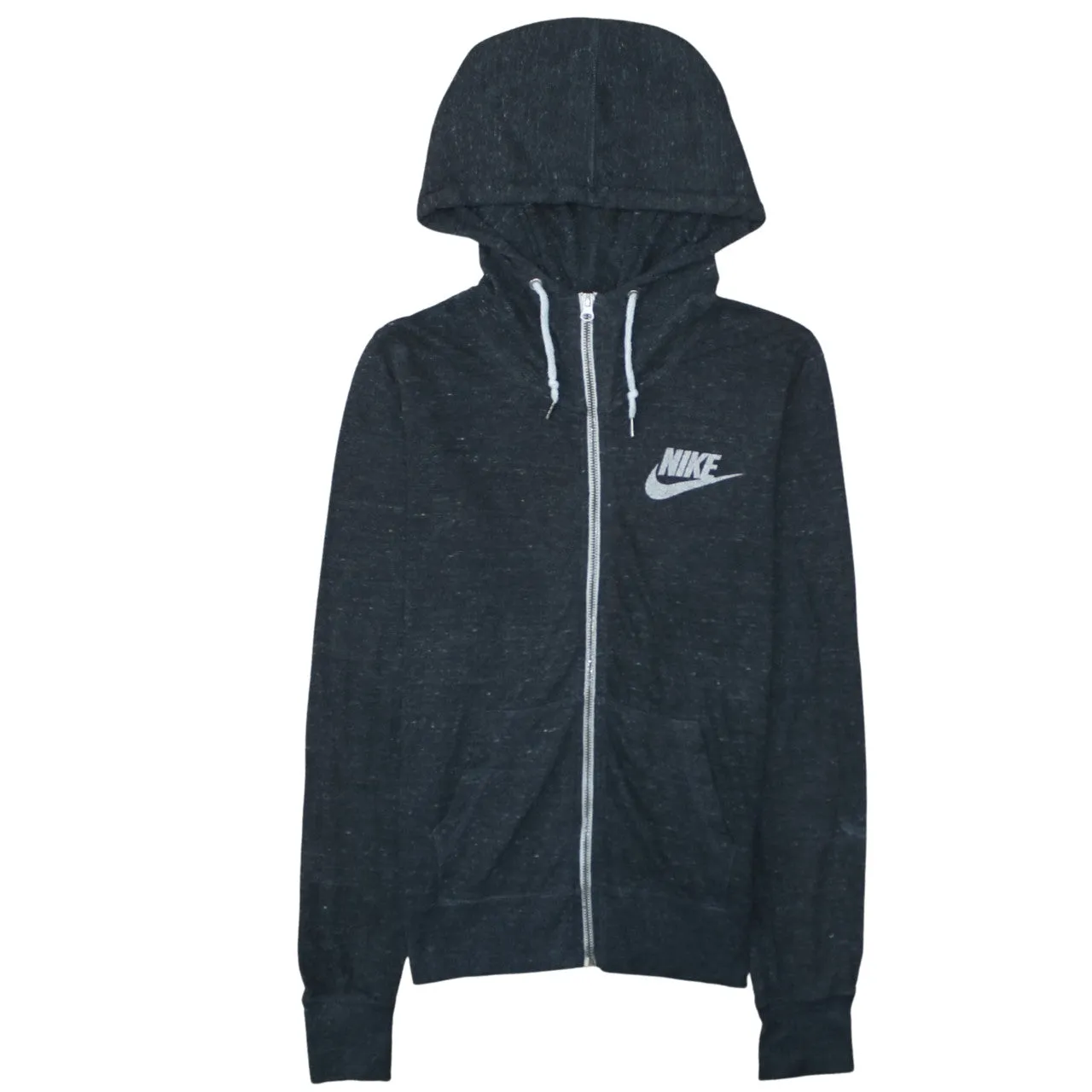 Nike Dark Heather Grey Hoodie Men's Small Full Zip Printed Logo Drawstring Hood Sweatshirt sold by Vintage Club