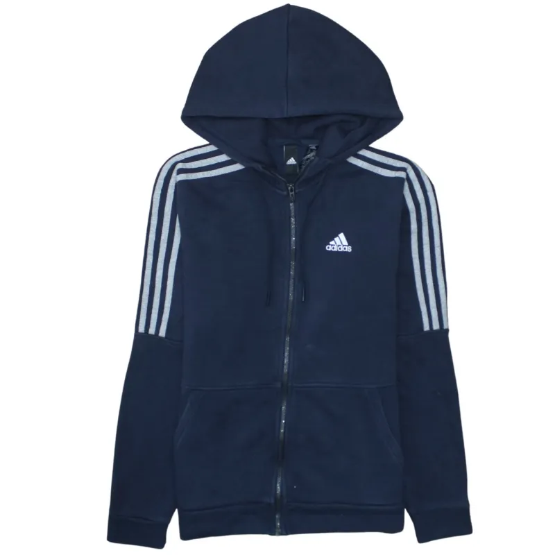 Adidas Navy Blue Full Zip Hoodie Men's Small Three Stripe Sleeves Embroidered Logo Sweatshirt sold by Vintage Club