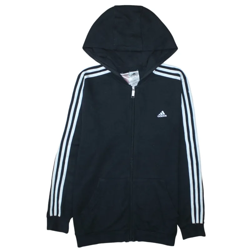 Adidas Black Full Zip Hoodie Women’s XLarge Three Stripe Sleeves Embroidered Logo Sweatshirt sold by Vintage Club