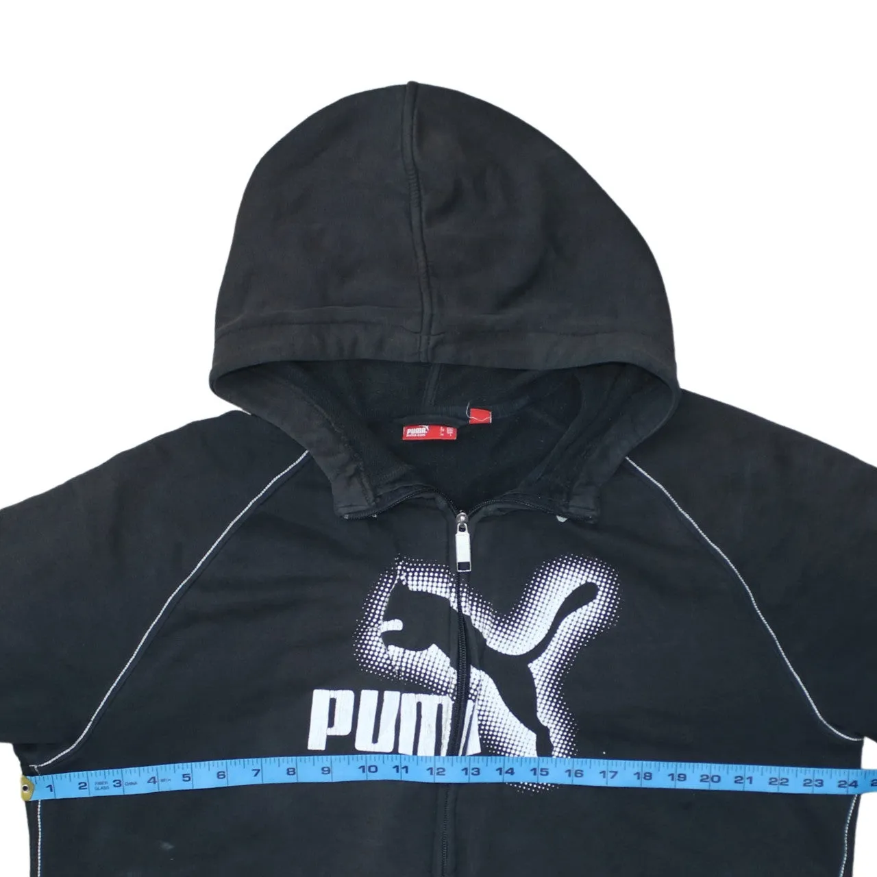 Puma Black Zip Hoodie Men's Large Printed Big Logo Split Kangaroo Pockets Sweatshirt sold by Vintage Club product image thumbnail 5