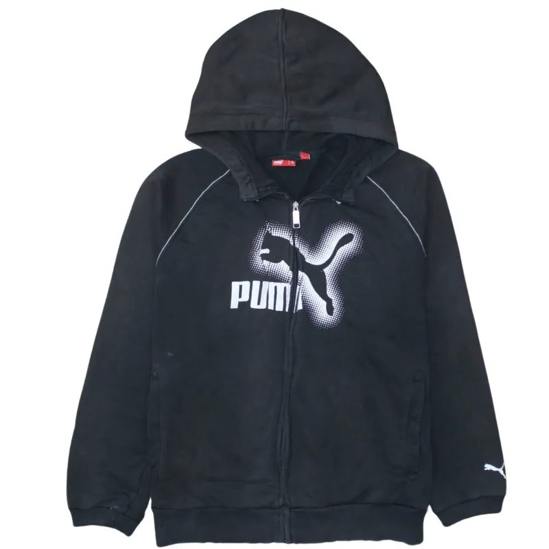 Puma Black Zip Hoodie Men's Large Printed Big Logo Split Kangaroo Pockets Sweatshirt made by Puma