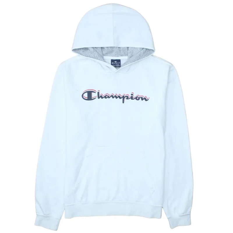Champion Light Blue Hoodie Men’s XXLarge Embroidered Script Logo Front Pouch Pullover Sweatshirt sold by Vintage Club