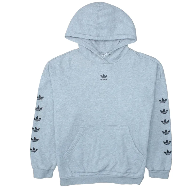 Adidas Light Grey Hoodie Women's XLarge Trefoil Sleeve Print Small Chest Logo Sweatshirt sold by Vintage Club