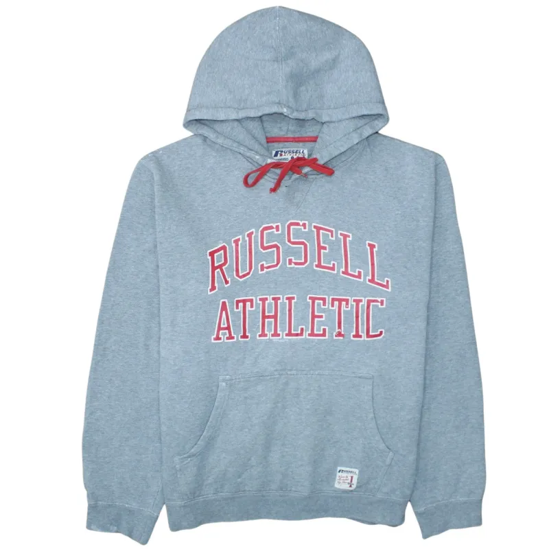 Russell Grey Hoodie Men's XLarge Printed Russell Athletic Logo Front Pocket Pullover Sweatshirt sold by Vintage Club