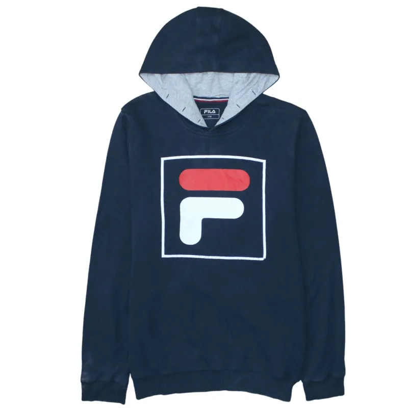 Fila Navy Blue Hoodie Men's Small Big Logo Printed Front Pullover Sweatshirt sold by Vintage Club