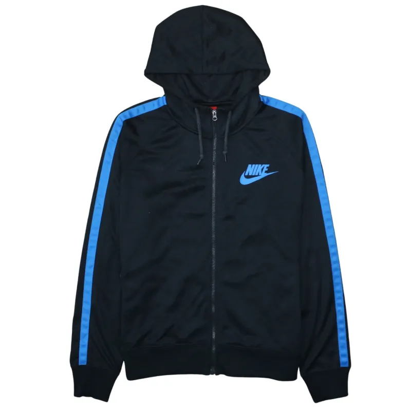 Nike Black Full Zip Hoodie Men's XLarge Blue Stripe Sleeves Printed Logo Track Top sold by Vintage Club