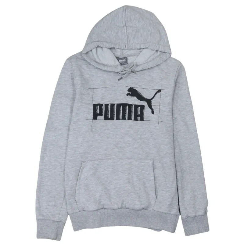 Puma Light Grey Hoodie Women’s Large Printed Logo Drawstring Pullover Sweatshirt sold by Vintage Club