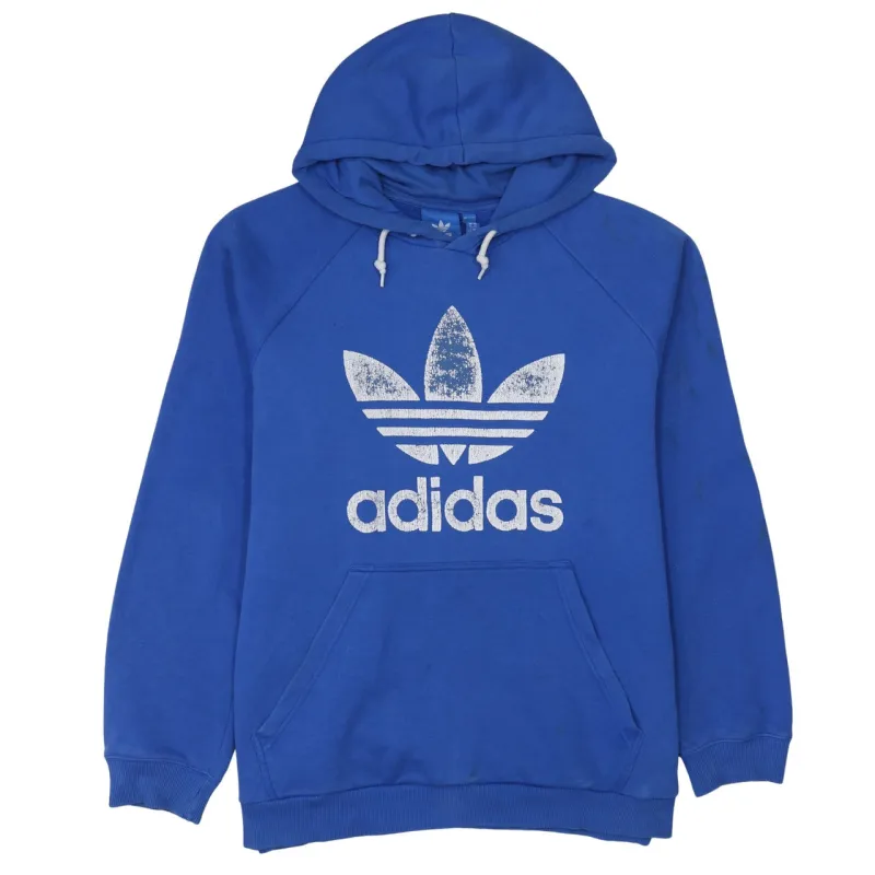 Adidas Blue Hoodie Women’s XLarge Trefoil Printed Logo Drawstring Pocket Sweatshirt sold by Vintage Club