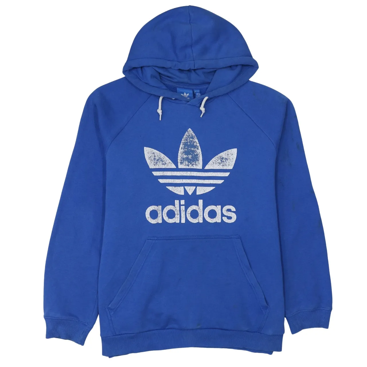 Adidas Blue Hoodie Women’s XLarge Trefoil Printed Logo Drawstring Pocket Sweatshirt sold by Vintage Club