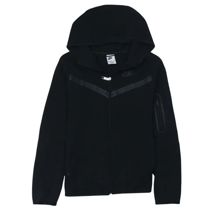 Nike Black Full Zip Hoodie Women’s XLarge Embroidered Chest Logo Arm Zip Pocket Sweatshirt sold by Vintage Club