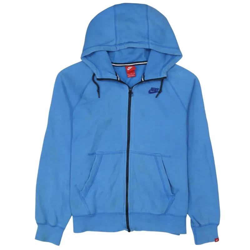 Nike Blue Zip Hoodie Men's Medium Embroidered Chest Logo Front Pockets Fleece Sweatshirt sold by Vintage Club