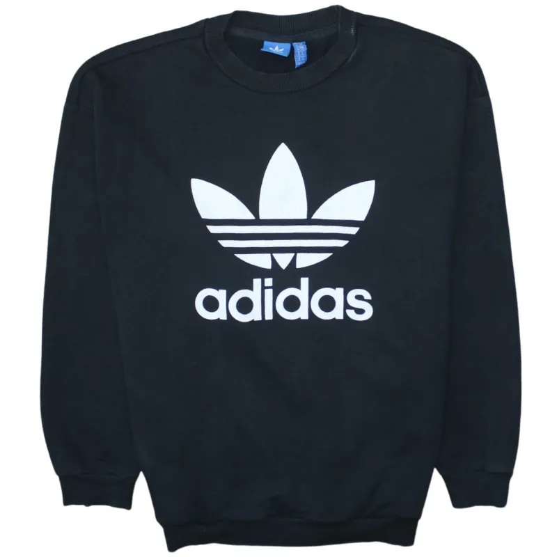 Adidas Black Sweatshirt Women's Small Trefoil Printed Logo Crewneck Pullover Jumper sold by Vintage Club