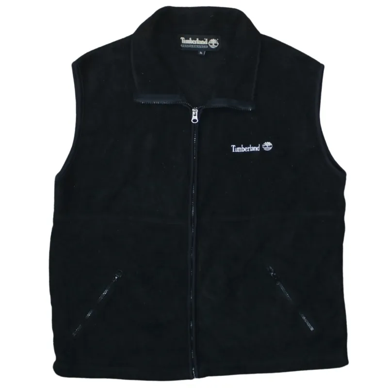 Timberland Black Fleece Gilet Women's XLarge Embroidered Chest Logo Zip Pockets Vest sold by Vintage Club