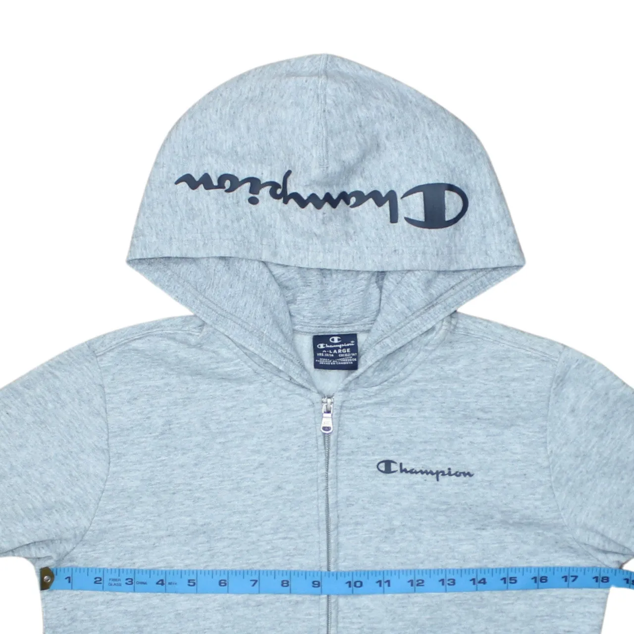 Champion Light Grey Zip Hoodie Women’s XLarge Printed Logo Fleece Lined Casual Sweatshirt sold by Vintage Club product image thumbnail 5