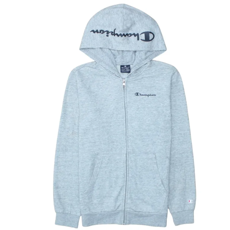 Champion Light Grey Zip Hoodie Women’s XLarge Printed Logo Fleece Lined Casual Sweatshirt sold by Vintage Club