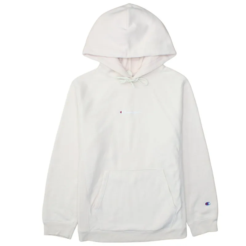Champion Off White Hoodie Men's Small Embroidered Chest Logo Fleece Pullover Sweatshirt made by Champion