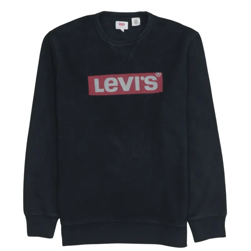 Levi's Black Sweatshirt Men's Medium Printed Box Logo Crewneck Pullover Fleece Top sold by Vintage Club