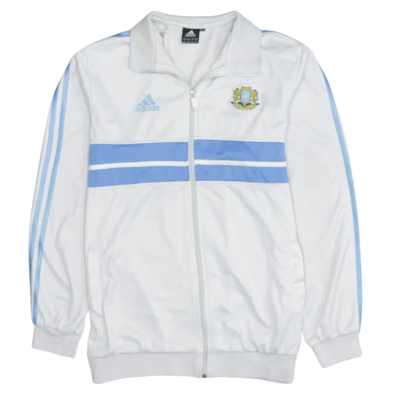 Adidas White Track Jacket Women’s 3XL Light Blue Stripe Embroidered Badge Full Zip Top sold by Vintage Club
