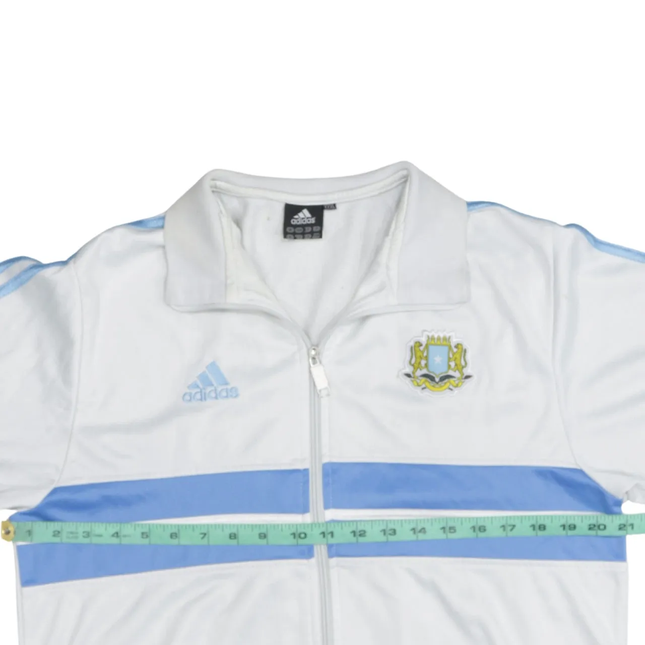 Adidas White Track Jacket Women’s 3XL Light Blue Stripe Embroidered Badge Full Zip Top sold by Vintage Club product image thumbnail 5