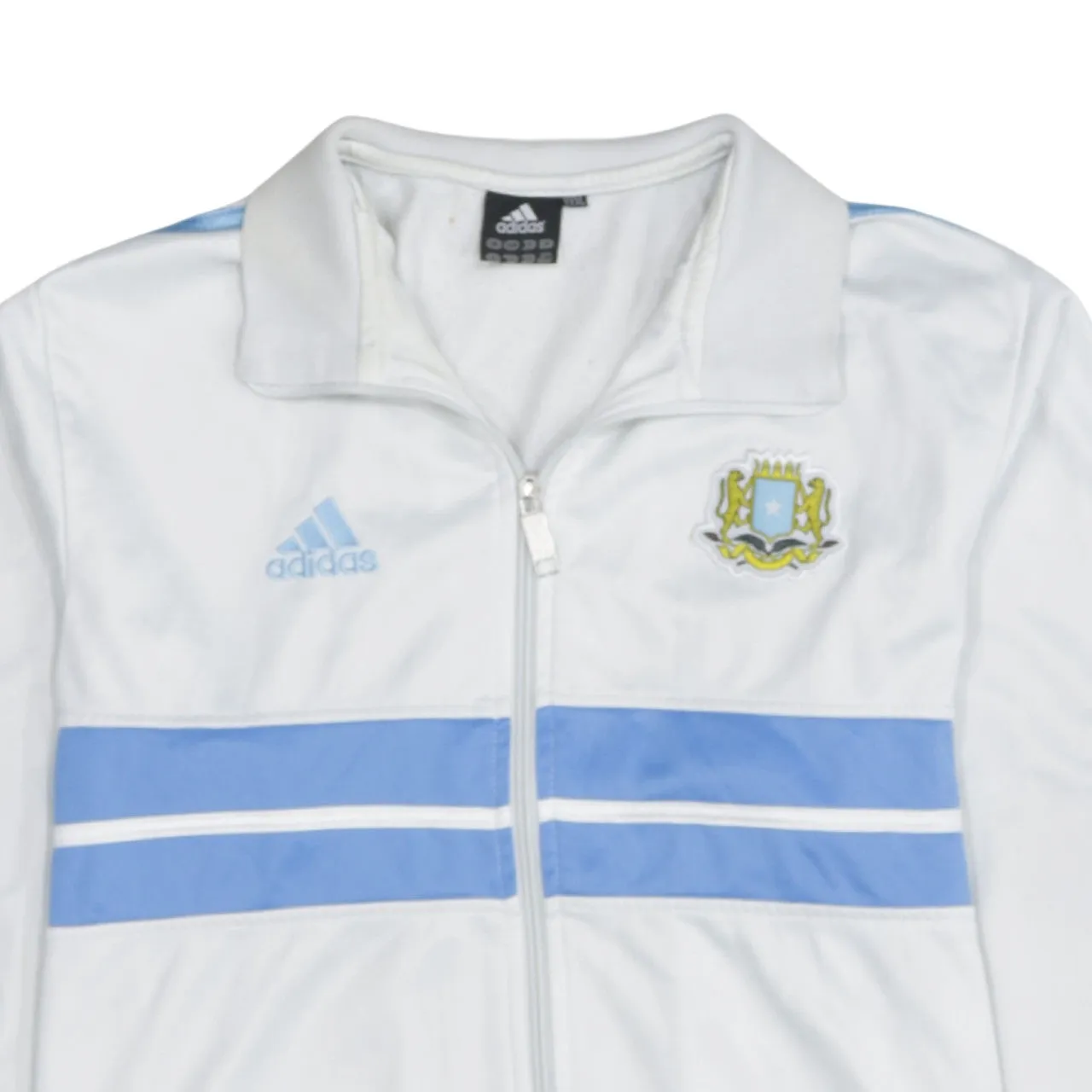 Adidas White Track Jacket Women’s 3XL Light Blue Stripe Embroidered Badge Full Zip Top sold by Vintage Club product image thumbnail 3