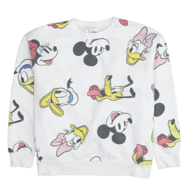 Disney White Sweatshirt Women’s Large All Over Character Print Fleece Pullover Top sold by Vintage Club