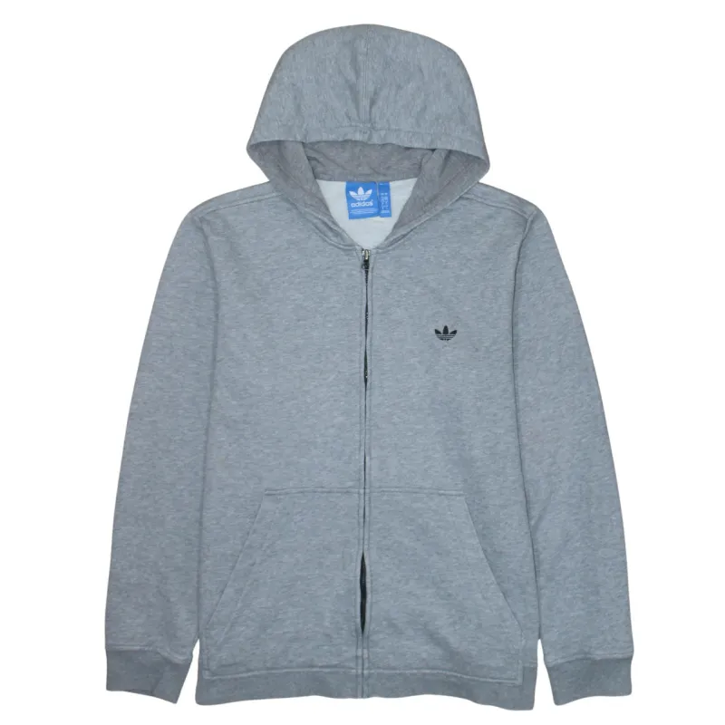Adidas Grey Full Zip Hoodie Women's Large Embroidered Trefoil Logo Split Pocket Sweatshirt sold by Vintage Club