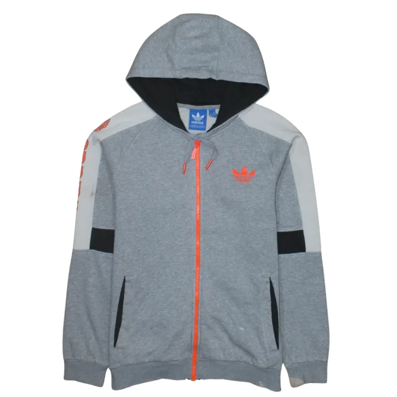 Adidas Grey Full Zip Hoodie Men's Medium Orange Trefoil Logo Contrast Panels Sweatshirt sold by Vintage Club