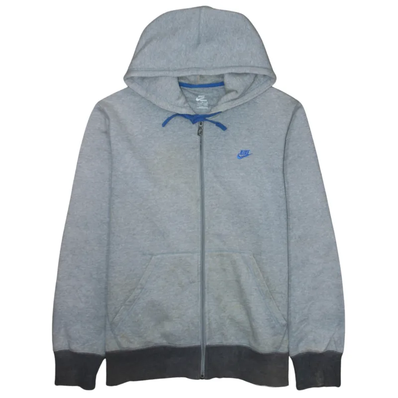 Nike Grey Full Zip Hoodie Men's Large Embroidered Swoosh Drawstring Cuffs Sweatshirt sold by Vintage Club
