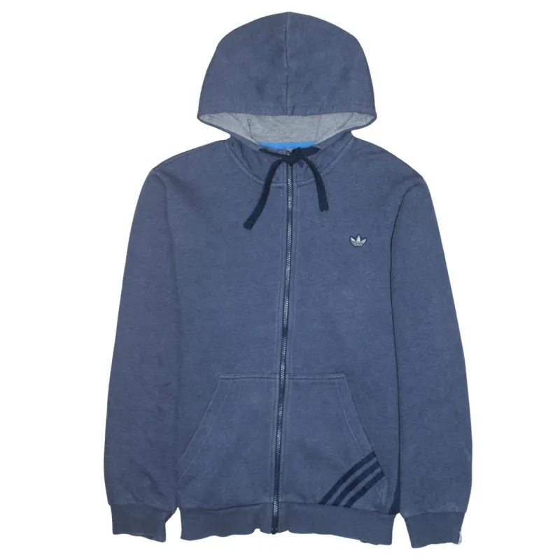 Adidas Navy Blue Hoodie Men's Large Full Zip Embroidered Trefoil Logo Three Stripes Sweatshirt made by Adidas