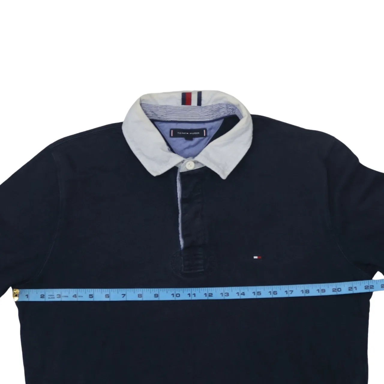 Tommy Hilfiger Navy Long Sleeve Polo Shirt Women’s XLarge Contrast Collar Embroidered Flag Rugby Top sold by Vintage Club product image thumbnail 5