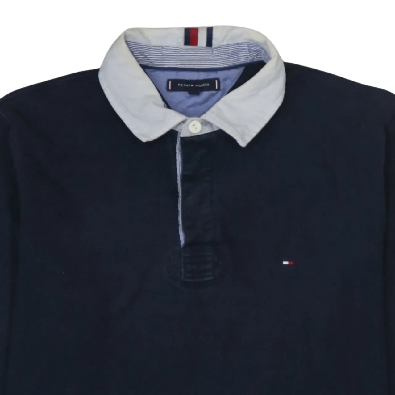 Tommy Hilfiger Navy Long Sleeve Polo Shirt Women’s XLarge Contrast Collar Embroidered Flag Rugby Top sold by Vintage Club product image thumbnail 3
