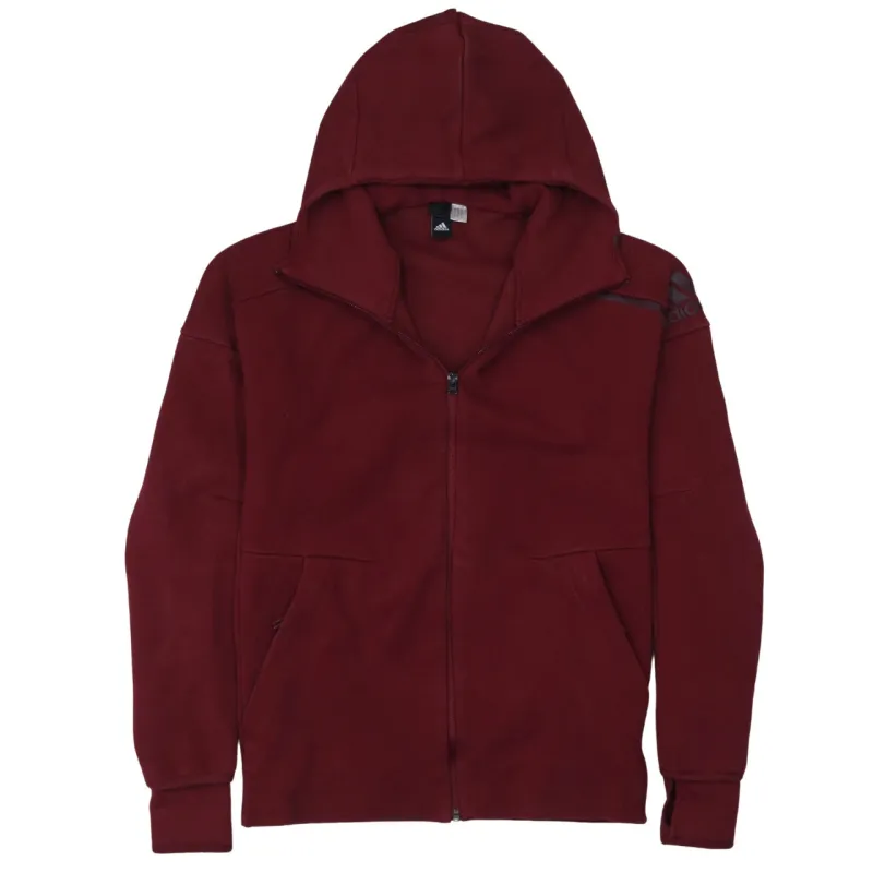Adidas Burgundy Red Hoodie Men’s XSmall Full Zip Embossed Shoulder Logo Fleece Top Sweatshirt sold by Vintage Club
