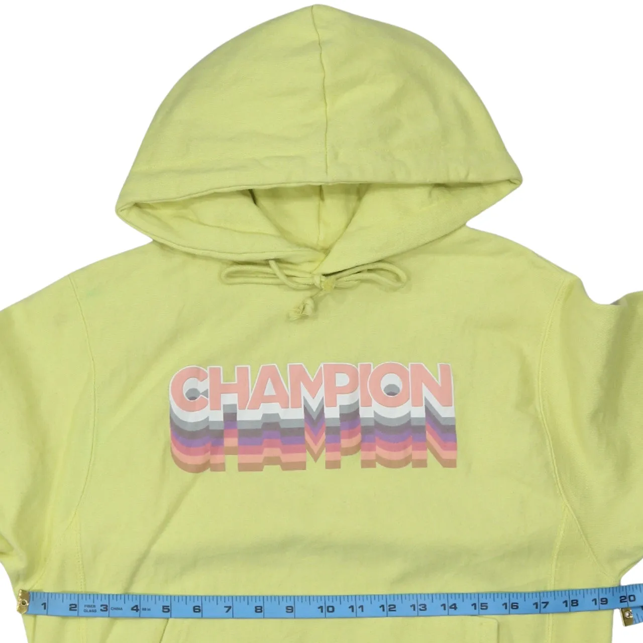 Champion Pastel Yellow Hoodie Men's Small Printed Rainbow Logo Pullover Sweatshirt sold by Vintage Club product image thumbnail 5