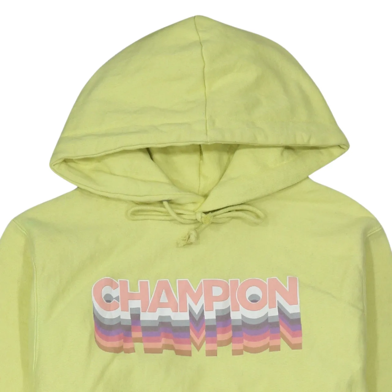 Champion Pastel Yellow Hoodie Men's Small Printed Rainbow Logo Pullover Sweatshirt sold by Vintage Club product image thumbnail 3