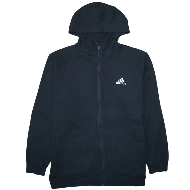 Adidas Black Full Zip Hoodie Men's XXLarge Embroidered Chest Logo Split Pockets Sweatshirt sold by Vintage Club