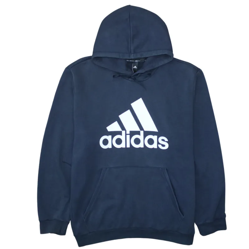 Adidas Navy Blue Hoodie Men's XXLarge Big Printed Logo Front Pocket Pullover Sweatshirt made by Adidas