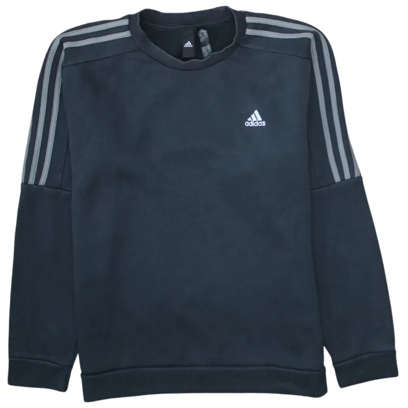 Adidas Black Sweatshirt Men's Large Three Stripe Sleeves Embroidered Chest Logo Pullover Top sold by Vintage Club