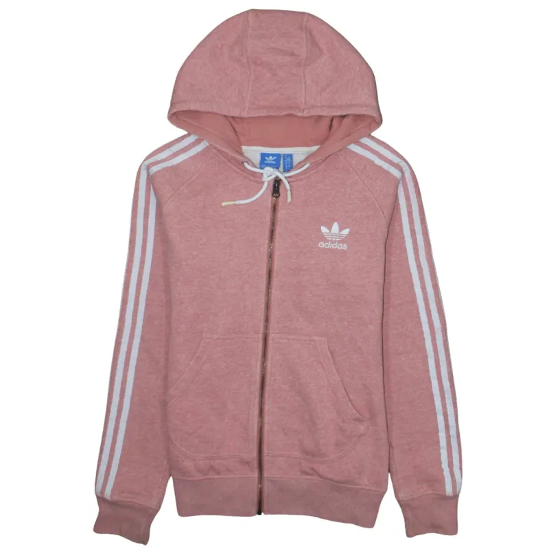 Adidas Pink Full Zip Hoodie Women’s Medium Trefoil Logo Three Stripe Sleeves Sweatshirt made by Adidas
