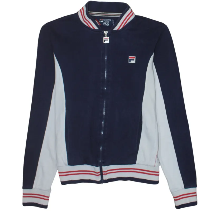 Fila Navy Blue Full Zip Jacket Men's Small Embroidered Logo Stripe Trim Track Top sold by Vintage Club